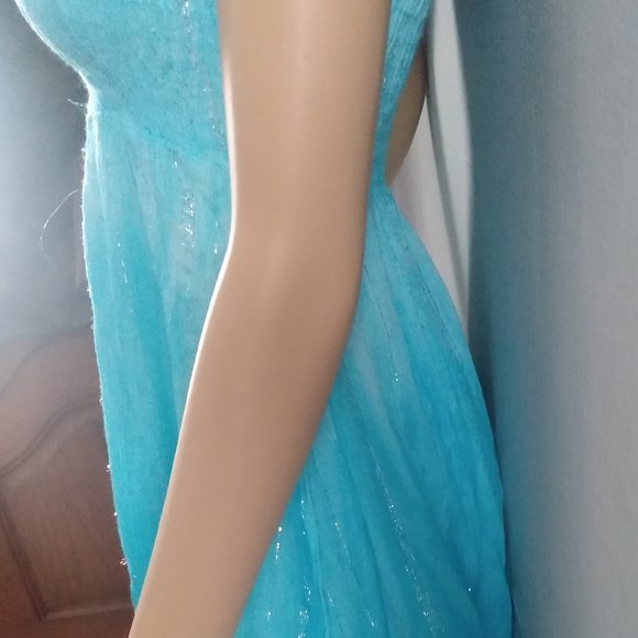 Sparkling Turquoise/Aqua Strapless Mini Cocktail Party Dress-MPH Collection-S - Picture 14 of 17